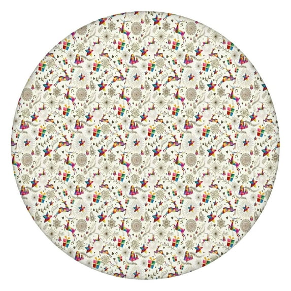 White Christmas Star and Gift Pattern Round Fitted Tablecloth with Elastic Edge,Dining Table Cover Waterproof,Outdoor Round Tablecloth for Camping,Dining,Indoor and Outdoor