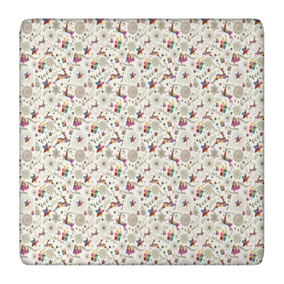 White Christmas Star and Gift Pattern Square Fitted Tablecloth with Elastic Edge,Square Table Cover,Washable Elastic Table Cover for Home Kitchen Party Decor 36"x36"