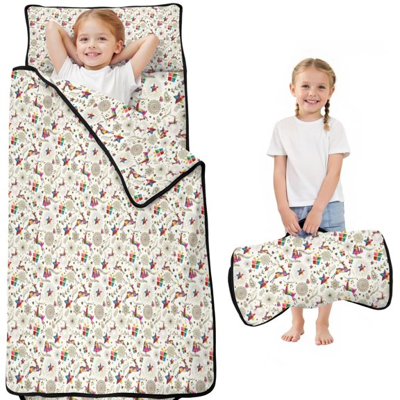 White Christmas Star and Gift Pattern Toddler Nap Mats for Kids Preschool,51"x22" Sleeping Mat Bag or Kids,Toddler Sleeping Bag,Toddler Nap Mat or Daycare