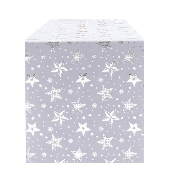White Christmas Star Printed Velvet Polyester Table Runner Holiday Dining Table Decoration Festive Table Flag For Home Party Gathering 11.02X108.26 Inches 0.37 Lb