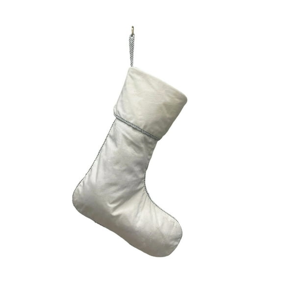 White Christmas Stocking with Silver Edge for Holiday Decorations, 16x8 Inch Polyester Festive Sock for Xmas Gifts and Tree Ornament