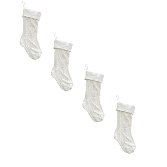White Christmas Stockings Set Of 4, 18 Inch Cable Knit Stocking Decoration, Soft Knitted Holiday Gift Bag For Fireplace Mantel Decor