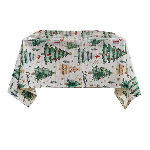 White Christmas Tablecloth, 140X100Cm Polyester Rectangular Dining Table Cover, Vintage Holiday Decor