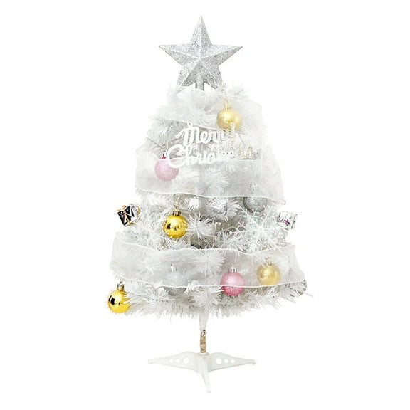 White Christmas Tree 17.7in Tabletop Mini Christmas Tree with LED Lights & Ornaments | Battery Powered Holiday Decor for Home, Office, or Party