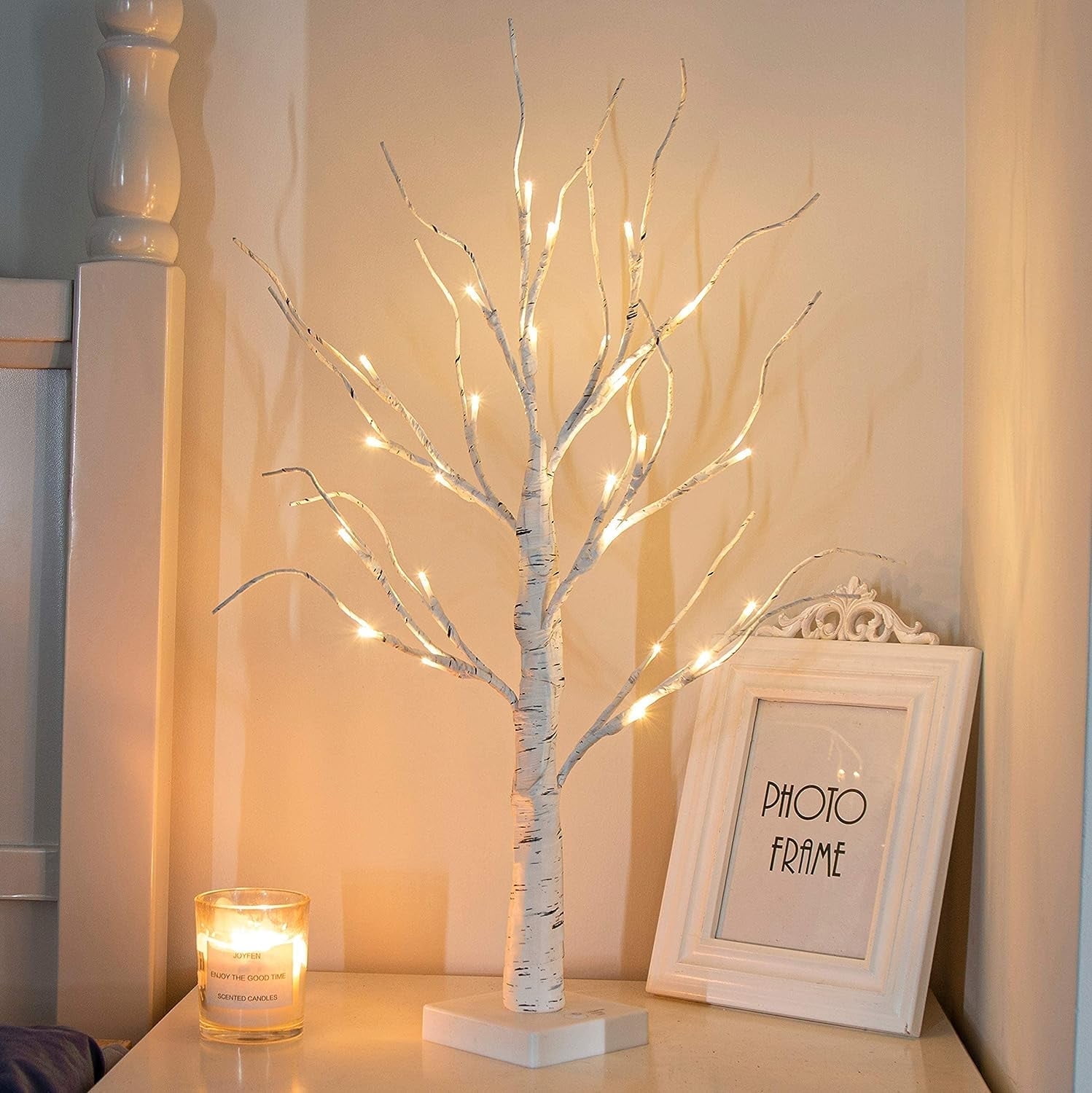 YANSUN Lighted Birch Tree Mini,24 LEDs Warm White, Battery Powered Easter Tree Decorations for Halloween Christmas Home Party Wedding