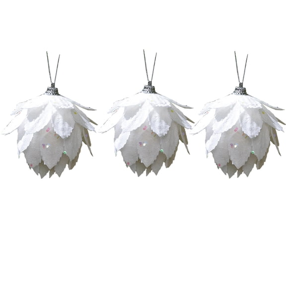 White Christmas Tree Ornaments Set - Christmas Snow Decorations Pendants (Gift Boxes/Star/Pine Cones/Bells) Hanging Accessories,3PCS