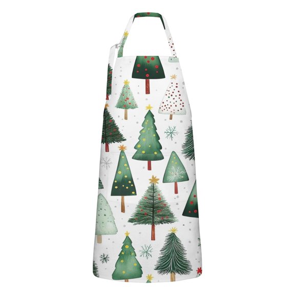 White Christmas Tree Apron-Garden Aprons for Women with Pockets-Cotton Linen Waterproof Kitchen Cooking Gardening Aprons Adjustable for Kitchen,Cooking,BBQ and Salon 32"x27"