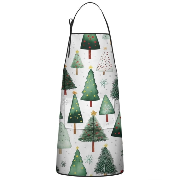 White Christmas Tree Pattern Apron-Garden Aprons for Women with Pockets-Cotton Linen Waterproof Kitchen Cooking Gardening Aprons Adjustable for Kitchen,Cooking,BBQ and Salon 33"x27"