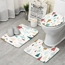 White Christmas Tree Pattern Bathroom Rugs Sets 3 Piece,Toilet Cover Set,Absorbent Non Slip Bathroom Mats Sets with U-Shaped Contour Rug Toilet Rug Set