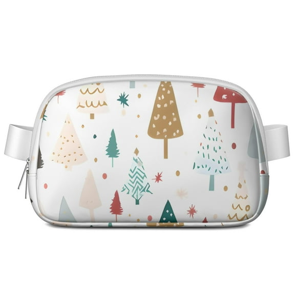 White Christmas Tree Pattern Cute Fanny Packs for Women,Travel Waterproof Crossbody Fanny Bags Waist Purse for Women Anti Theft Adjustable Strap for Running Travel Cycling