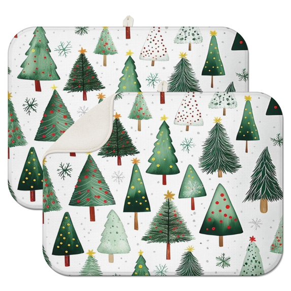 White Christmas Tree Pattern Dish Drying Mat for Kitchen 1 Pack, Ultra Absorbent Microfiber Dishes Drainer Mats,18x24in(46x61cm)