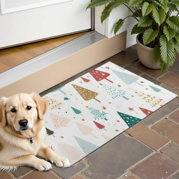 White Christmas Tree Pattern Door Rugs,Washable Non Slip Door Mats Indoor,Decorative Door Mats,Entry Mat Indoor for Entrance,Bedroom,Kitchen,Bathroom,16"x24"