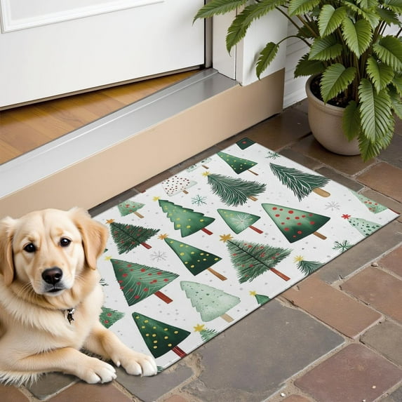 White Christmas Tree Pattern Door Rugs,Washable Non Slip Door Mats Indoor,Decorative Door Mats,Entry Mat Indoor for Entrance,Bedroom,Kitchen,Bathroom,16"x24"