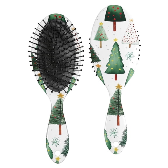 White Christmas Tree Pattern Hair Brush,Girls Detangling Hair Brush,Glide Through Tangles with Ease for Wet & Dry Hair,8.8"X2.8"