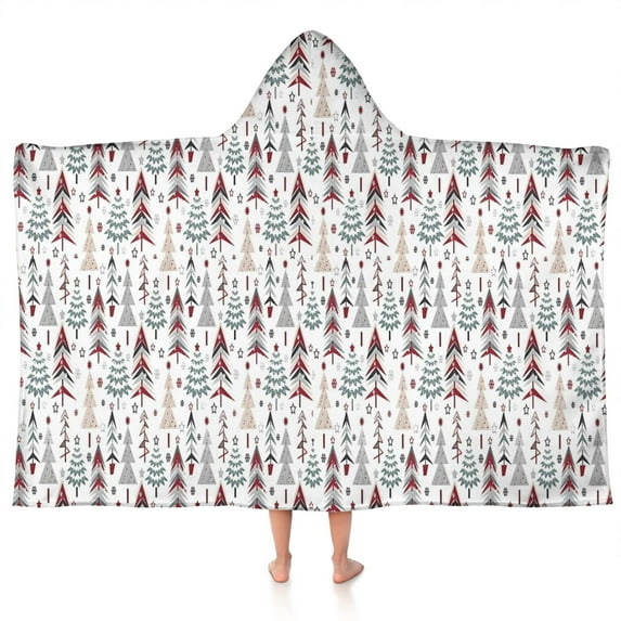 White Christmas Tree Pattern Hooded Bath Towel,50"x30" for Ages 3 To 12 Kids, Quick Dry Lightweight Soft Microfiber Hood Beach Towel Cover Up for Kids