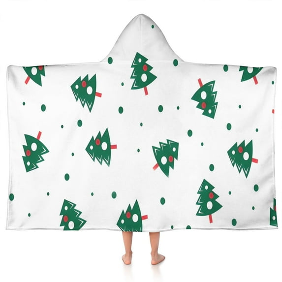 White Christmas Tree Pattern Hooded Bath Towel,50"x30" for Ages 3 To 12 Kids, Quick Dry Lightweight Soft Microfiber Hood Beach Towel Cover Up for Kids