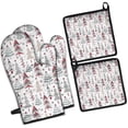thumbnail image 1 of White Christmas Tree Pattern Kitchen Oven Mitt and Pot Holder Sets 4 Pcs for Baking, Cooking and Grilling, Heat Resistant Up To 392 °F, 1 of 7