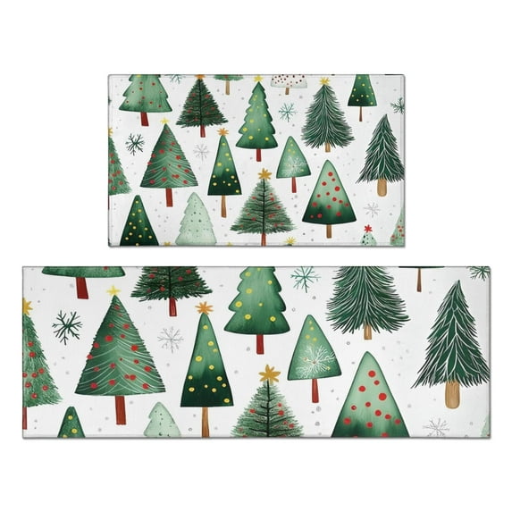 White Christmas Tree Pattern Kitchen Rugs Sets Of 2,Anti Fatigue Kitchen Mat Rugs Non Slip Washable,Decorative Kitchen Floor Mats for Kitchen,Sink,Laundry,17"x30"+17"x47"