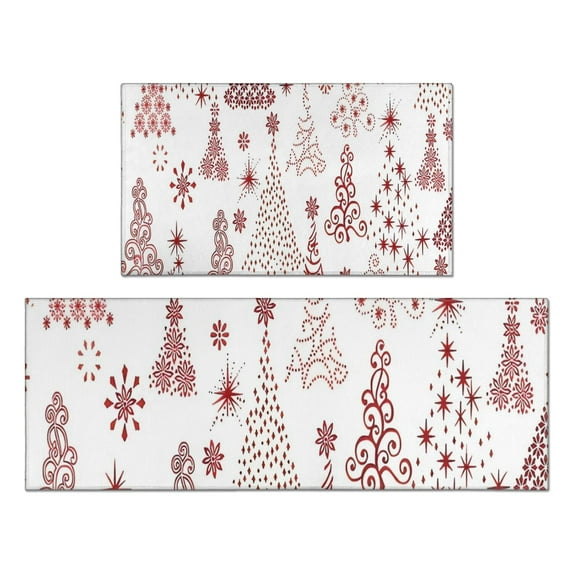 White Christmas Tree Pattern Kitchen Rugs Sets Of 2,Anti Fatigue Kitchen Mat Rugs Non Slip Washable,Decorative Kitchen Floor Mats for Kitchen,Sink,Laundry,17"x30"+17"x47"