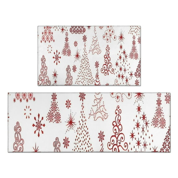 White Christmas Tree Pattern Kitchen Rugs Sets Of 2,Anti Fatigue Kitchen Mat Rugs Non Slip Washable,Decorative Kitchen Floor Mats for Kitchen,Sink,Laundry,17"x30"+17"x47"
