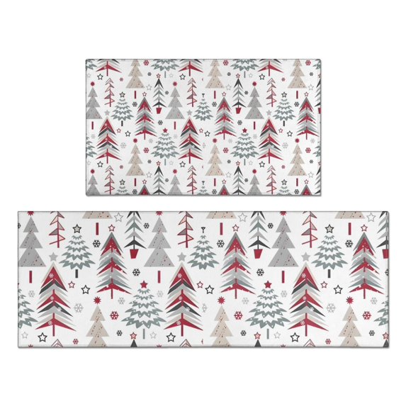 White Christmas Tree Pattern Kitchen Rugs Sets Of 2,Anti Fatigue Kitchen Mat Rugs Non Slip Washable,Decorative Kitchen Floor Mats for Kitchen,Sink,Laundry,17"x30"+17"x47"
