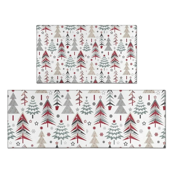 White Christmas Tree Pattern Kitchen Rugs Sets Of 2,Anti Fatigue Kitchen Mat Rugs Non Slip Washable,Decorative Kitchen Floor Mats for Kitchen,Sink,Laundry,17"x30"+17"x47"