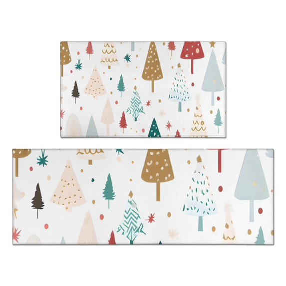 White Christmas Tree Pattern Kitchen Rugs Sets Of 2,Anti Fatigue Kitchen Mat Rugs Non Slip Washable,Decorative Kitchen Floor Mats for Kitchen,Sink,Laundry,17"x30"+17"x47"