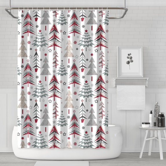 White Christmas Tree Pattern Shower Curtain 72"x72" ,Bathroom Decorative Shower Curtains Set with 12 Hooks,Modern Waterproof Washable Shower Curtain