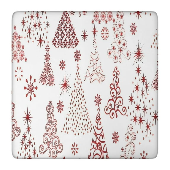 White Christmas Tree Pattern Square Fitted Tablecloth with Elastic Edge,Square Table Cover,Washable Elastic Table Cover for Home Kitchen Party Decor 36"x36"