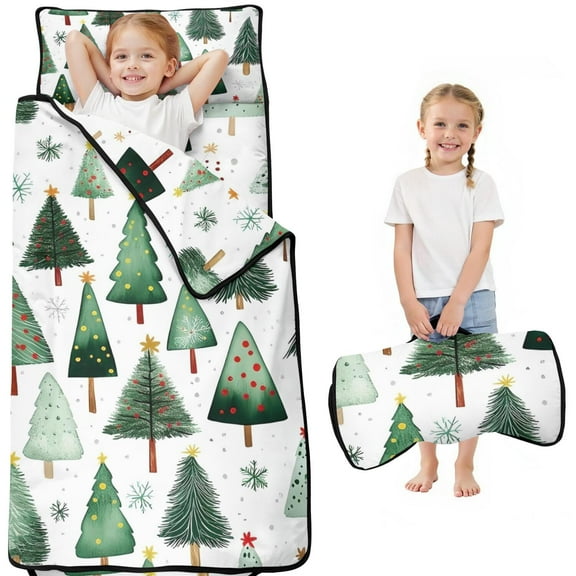 White Christmas Tree Pattern Toddler Nap Mats for Kids Preschool,50"x20" Sleeping Mat Bag or Kids,Toddler Sleeping Bag,Toddler Nap Mat or Daycare