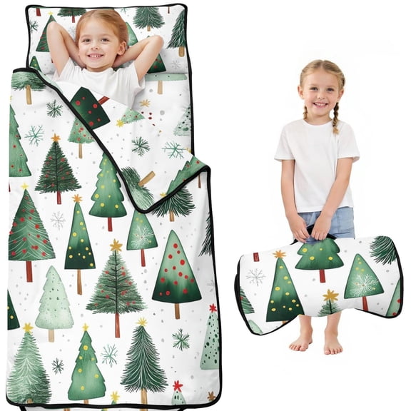 White Christmas Tree Pattern Toddler Nap Mats for Kids Preschool,51"x22" Sleeping Mat Bag or Kids,Toddler Sleeping Bag,Toddler Nap Mat or Daycare