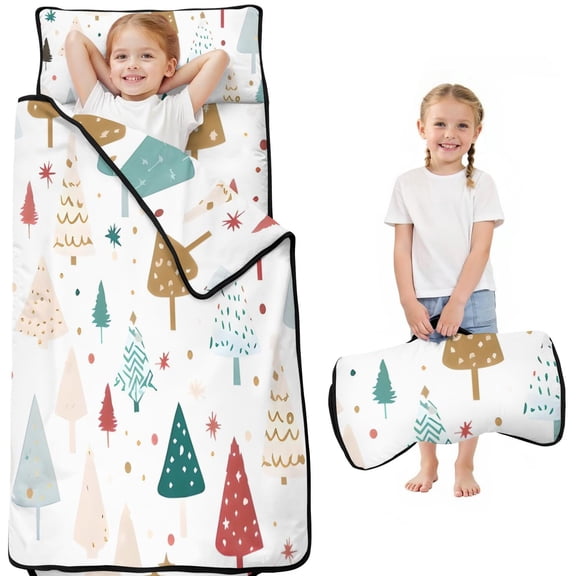 White Christmas Tree Pattern Toddler Nap Mats for Kids Preschool,51"x22" Sleeping Mat Bag or Kids,Toddler Sleeping Bag,Toddler Nap Mat or Daycare