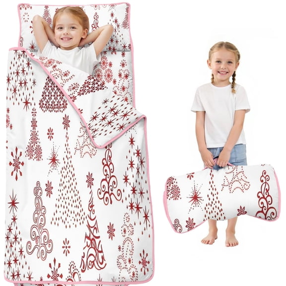 White Christmas Tree Pattern Toddler Nap Mats for Kids Preschool,51"x22" Sleeping Mat Bag or Kids,Toddler Sleeping Bag,Toddler Nap Mat or Daycare