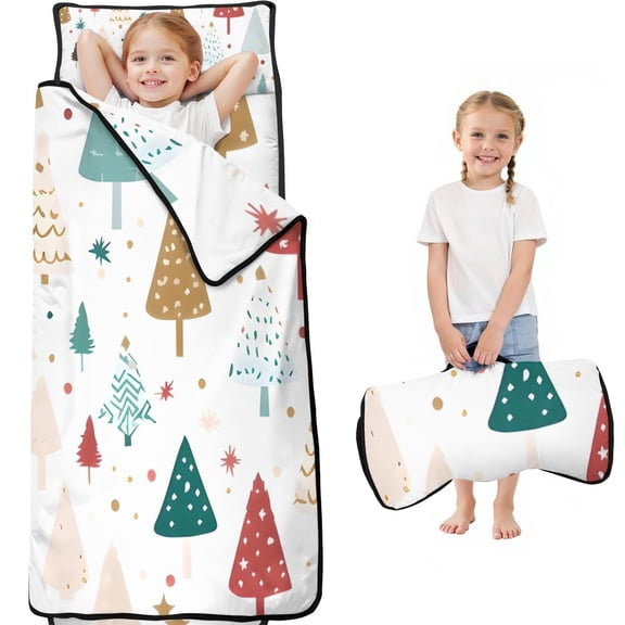 White Christmas Tree Pattern Toddler Nap Mats for Kids Preschool,60"x20" Sleeping Mat Bag or Kids,Toddler Sleeping Bag,Toddler Nap Mat or Daycare