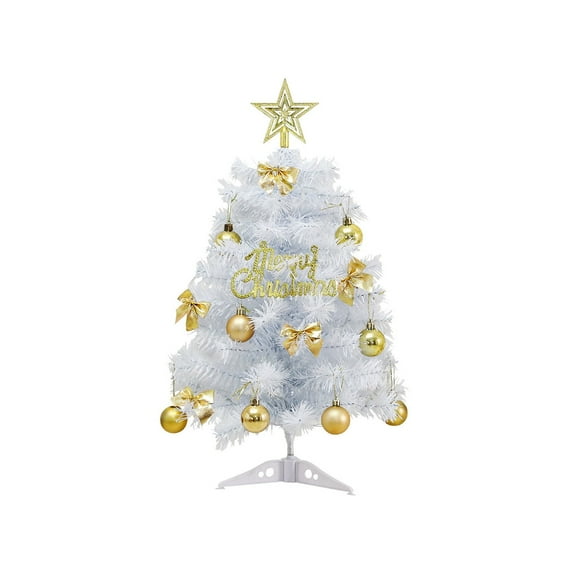 White Christmas Tree Set – 18 Inch Desktop Artificial Xmas Tree with Gold Star Top, Letter Signs, Bows & Decorative Balls, Small Tabletop Christmas Tree for Home, Office & Party Decoration