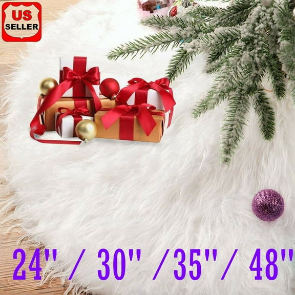 White Christmas Tree Skirt High-End Soft Classic Fluffy Faux Fur Tree Skirt for Xmas Tree Decorations and Ornaments 90cm / 35inch