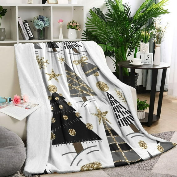 White Christmas Tree and Snowflake Pattern Blanket,Comfortable Soft Flannel Throw Blanket,All Season,Warm Lightweight Blankets for Sofa Bed Couch Living Room Chair,60"x80"