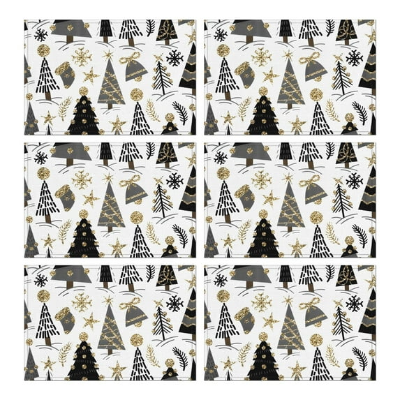 White Christmas Tree and Snowflake Pattern Summer Placemats Table Placemats Set Of 6-Linen Kitchen Washable Placemats Table Mats 11.8"x17.7" Non-Slip Heat Resistant