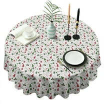 White Christmas Tree and Ornament Pattern Round Tablecloth 60"x60",Wrinkle Wipeable Table Cloth for Kitchen Dining Room Picnic Patio Party