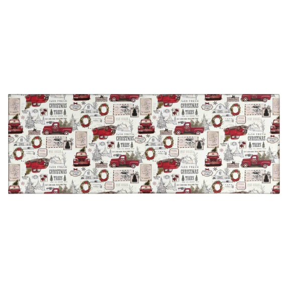 White Christmas Truck and Tree Pattern Kitchen Rug Mat,Kitchen Runner Rugs Non Skid Washable,Decorative Kitchen Floor Mats for Kitchen,Sink,Laundry,17"X47"