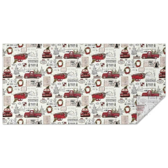 White Christmas Truck and Tree Pattern Rectangle Tablecloth 60"x120",Waterproof Polyester Rectangle Table Cloth, Wipeable Spillproof Polyester Tablecloth for Dining, Camping, Indoor and Outdoor