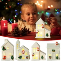White Christmas Village Houses, Glazed Ceramic Houses With Led Light, Small Light Up Xmas Village House Set For Diy, Winter Holiday Home Decor, Tabletop Centerpiece Christmas Decorations Indoor