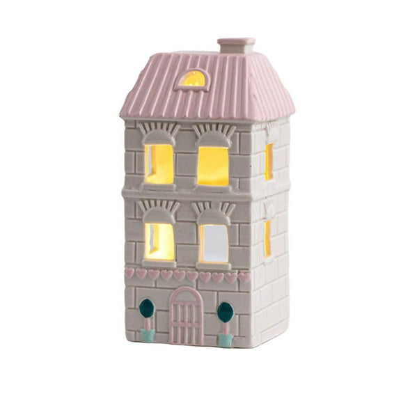 White Christmas Village Houses,LED Lighted Ceramic White Small House and Xmas Tree Tabletop Figurines, Light Up Christmas Decorations for Home Shelf Cabinet Table Winter Deco