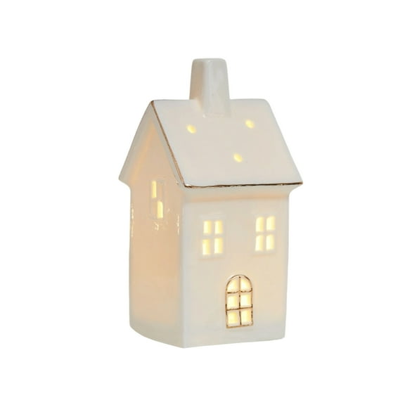 White Christmas Village Houses/Santa, Glazed Ceramic Light Up Xmas Village House for Diy, Winter Holiday Home Decor, Tabletop Centerpiece, Battery Operated(B)