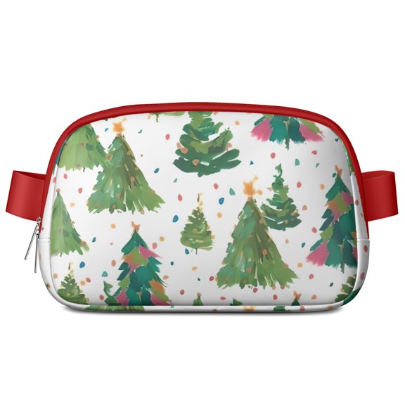 White Christmas Watercolor Tree Pattern Cute Fanny Packs for Women,Travel Waterproof Crossbody Fanny Bags Waist Purse for Women Anti Theft Adjustable Strap for Running Travel Cycling