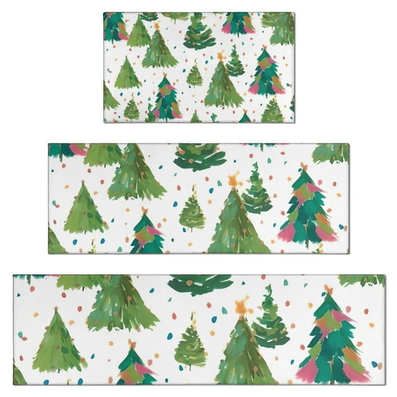 White Christmas Watercolor Tree Pattern Kitchen Rugs Sets Of 3,Kitchen Runner Rugs Non Skid Washable,Decorative Kitchen Floor Mats for Kitchen,Sink,Laundry,17"x30"+ 17"x47" + 17"x59"