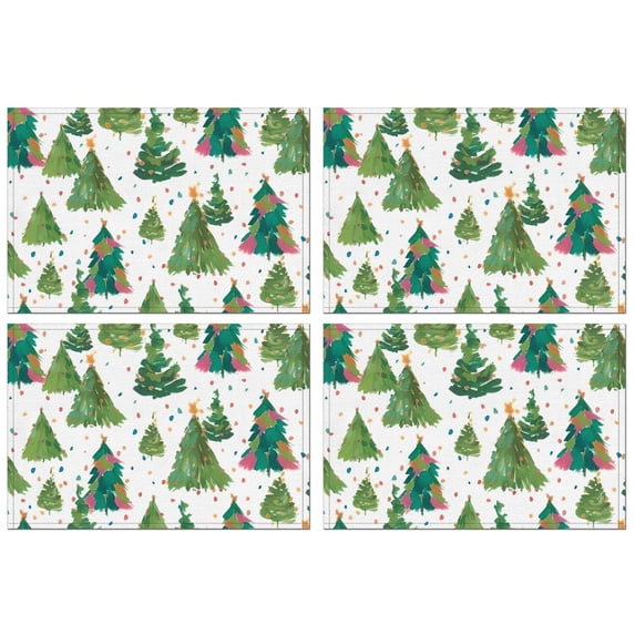 White Christmas Watercolor Tree Pattern Summer Placemats Table Placemats Set Of 4-Linen Kitchen Washable Placemats Table Mats 11.8"x17.7" Non-Slip Heat Resistant