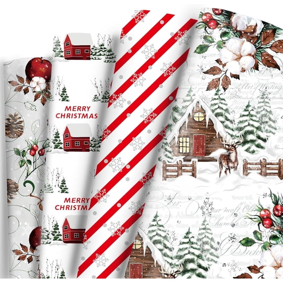 Gift Wrapping Paper Roll 58" x 23", Printed Gift Wrap, Easy Cut & Fold, Durable Paper for Birthday, Holiday, Party and DIY Crafts,4 Rolls