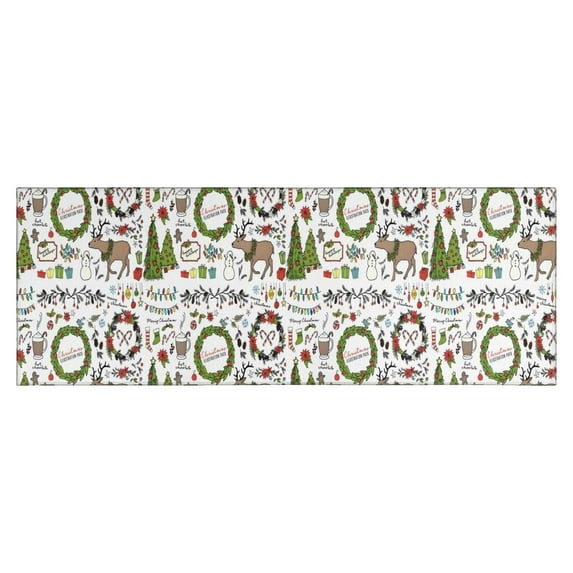White Christmas Wreath Pattern Kitchen Rug Mat,Kitchen Runner Rugs Non Skid Washable,Decorative Kitchen Floor Mats for Kitchen,Sink,Laundry,17"X47"