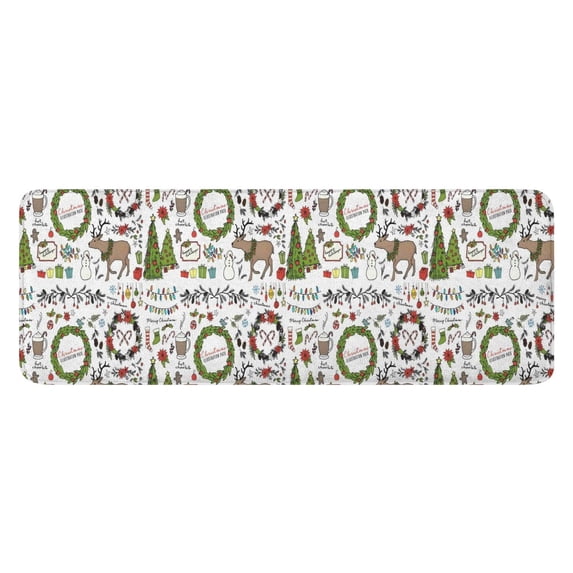 White Christmas Wreath Pattern Kitchen Rug Mat,Kitchen Runner Rugs Non Skid Washable,Decorative Kitchen Floor Mats for Kitchen,Sink,Laundry,17"x47.2"